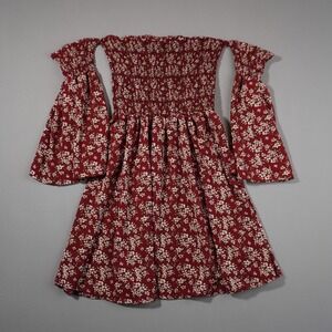 Oneyim Boho Red Floral Off Shoulder Mini Dress M